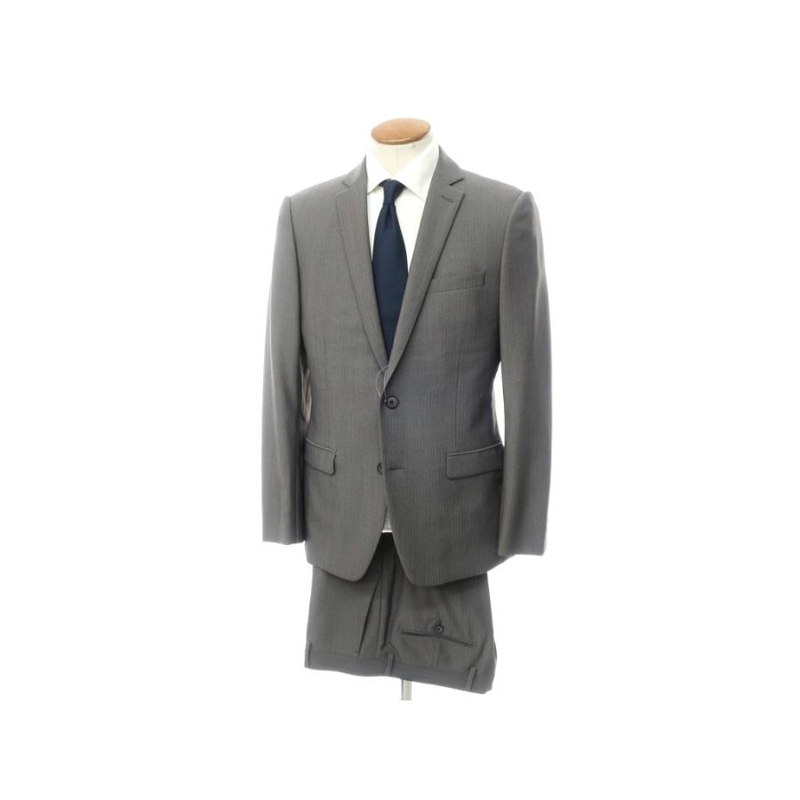 独特な Klein Calvin カルバンクライン 即日発送可 1万円以上送料無料 ヘリンボーン織り 38 グレー スーツ 2つボタン ポリエステル ウール ビジネススーツ