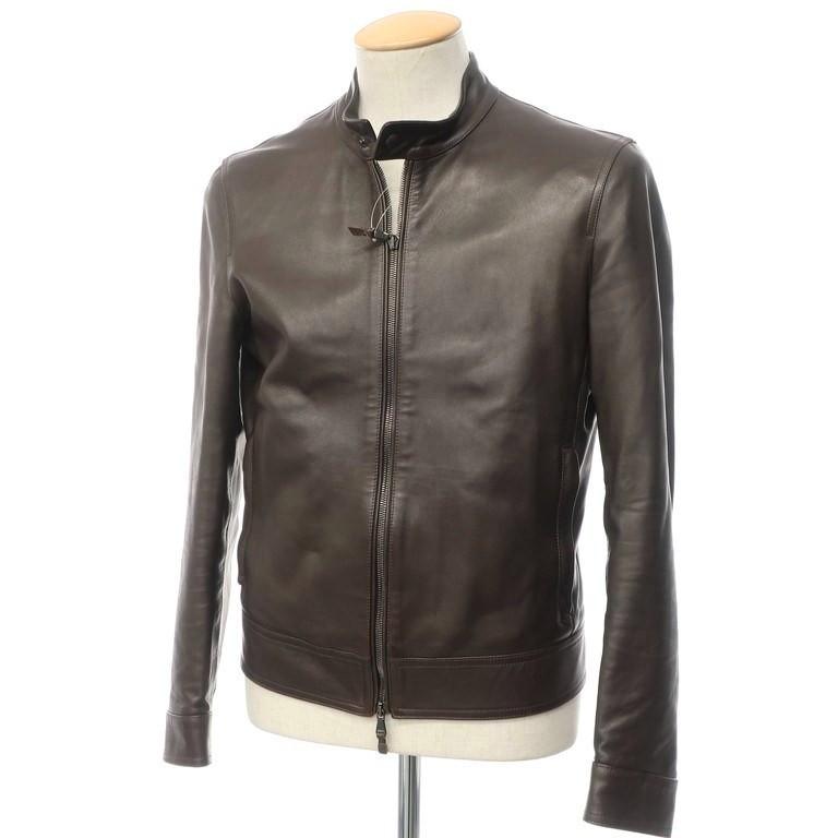 エンメティ EMMETI JURI ラムスキン レザー シングル ライダース ブルゾン ブラウン 46