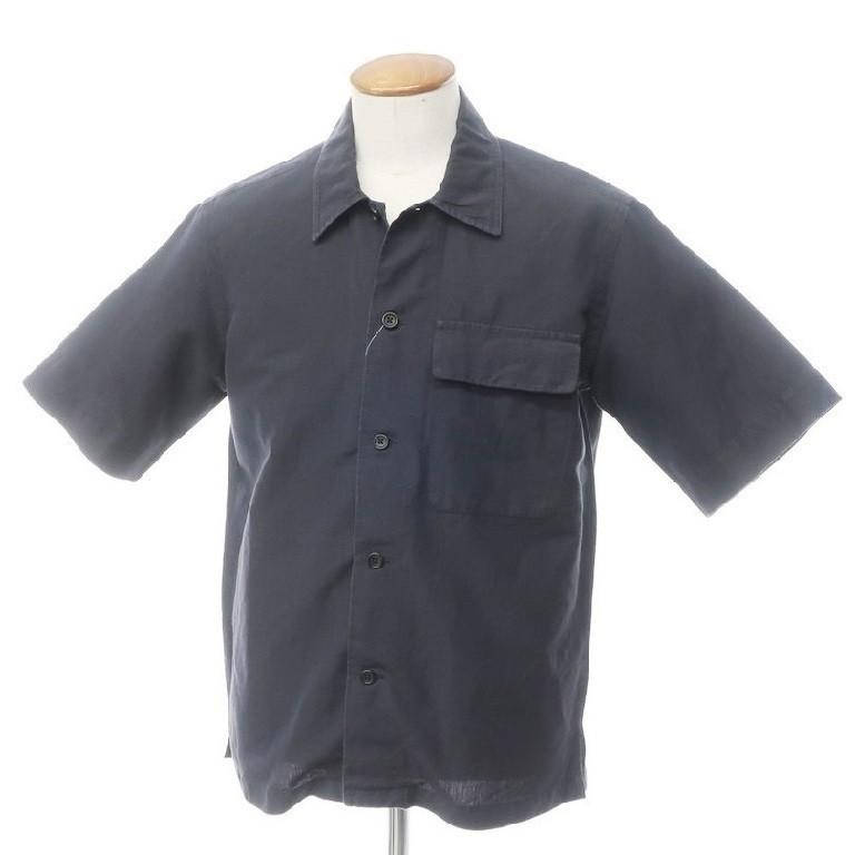 UNISEX S/M MARGARET HOWELL 半袖コットンシャツ ネイビー メンズ