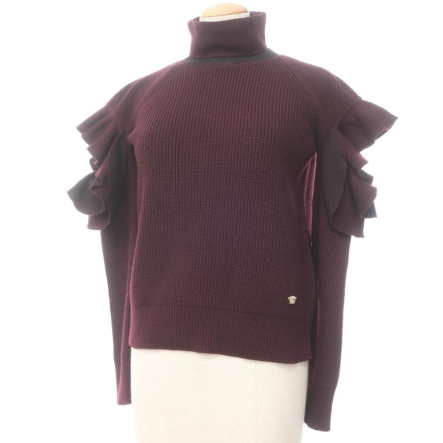 中古】ヴェルサーチ VERSACE ウールナイロン フリル タートルネック