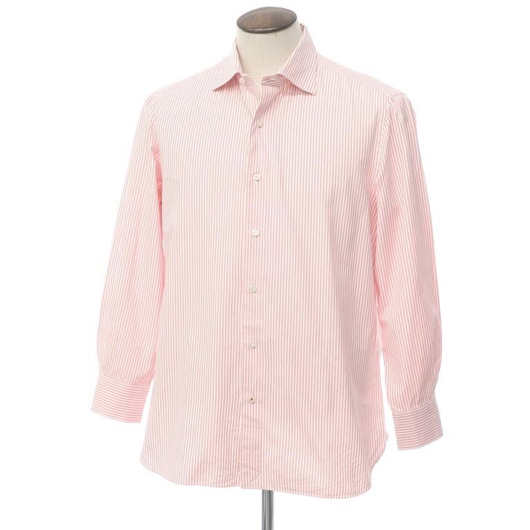 イザイア ISAIA ストライプ コットン ワイドカラードレスシャツ ピンク×ホワイト 42｜ritagliolibro