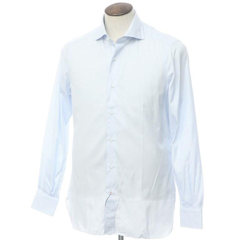 アウトレット イザイア ISAIA LEUCA ストライプ ワイドカラー ドレスシャツ ライトブルー×ホワイト 41｜ritagliolibro