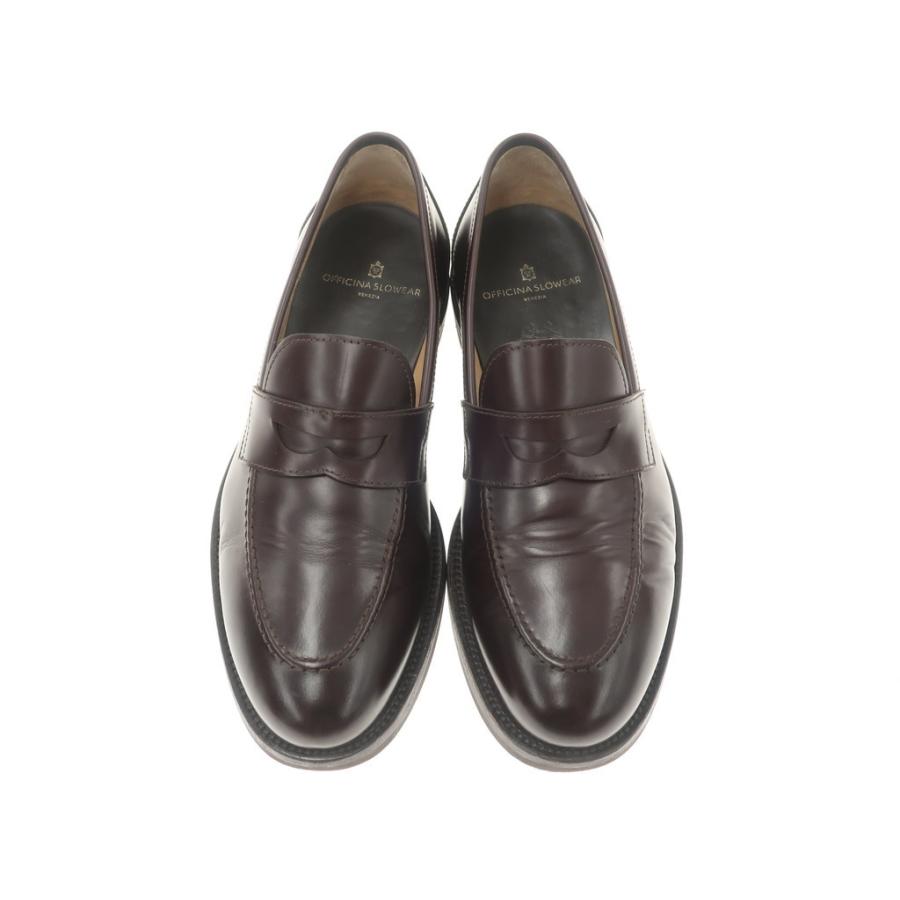 42H】OFFICINA SLOWEAR ブラウン レザーローファーシューズ