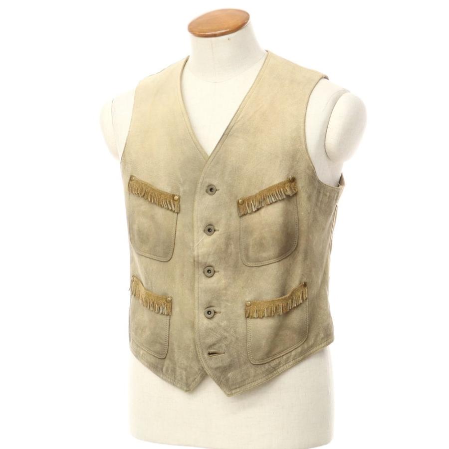 中古】ダブルアールエル RRL ヴィンテージ加工 フリンジ レザーベスト