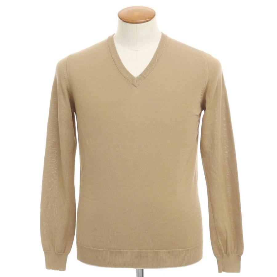 中古】ザノーネ ZANONE コットン Vネック ニット ブラウンベージュ系