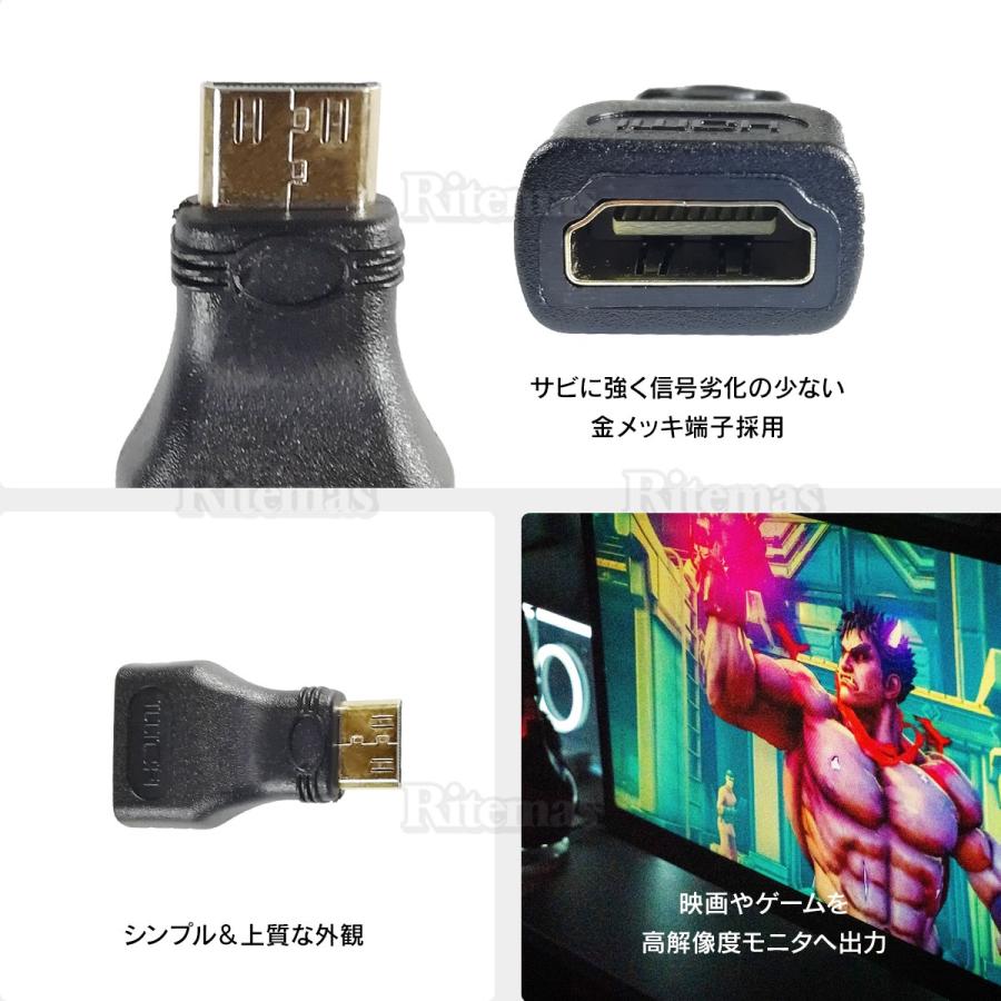 MINI HDMI変換アダプター HDMIタイプA（メス） HDMImini（オス） HDMI Aタイプ HDMI Cタイプ HDMIミニ