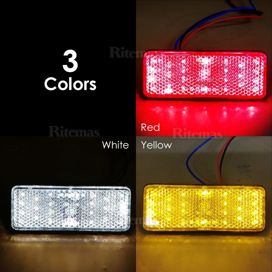 汎用 12V LED 角型 クリア リフレクター 2個set 白色 ホワイト クリアレンズ/スモール＆バックランプ連動/反射板機能付き/マーカー｜ritemas001｜04