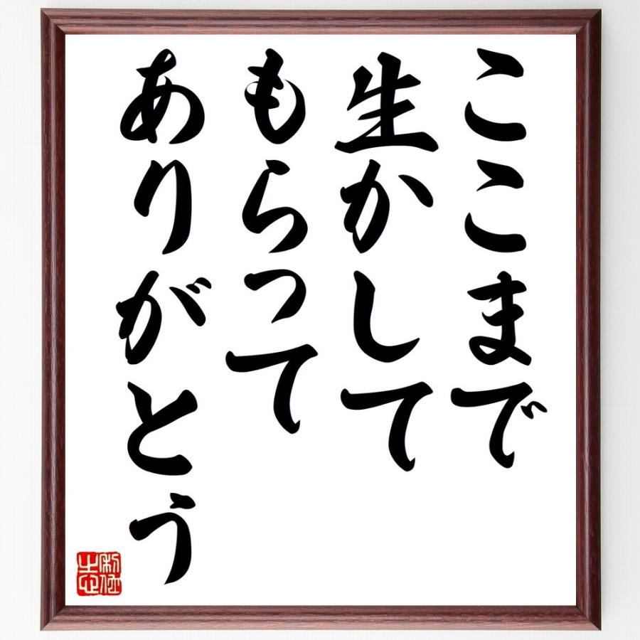 名言「ここまで生かしてもらって、ありがとう」直筆書道色紙額／受注後直筆 | 