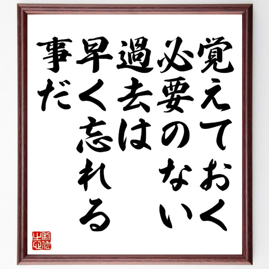 名言「覚えておく必要のない過去は、早く忘れる事だ」手書き書道色紙額／受注後の毛筆直筆 | 