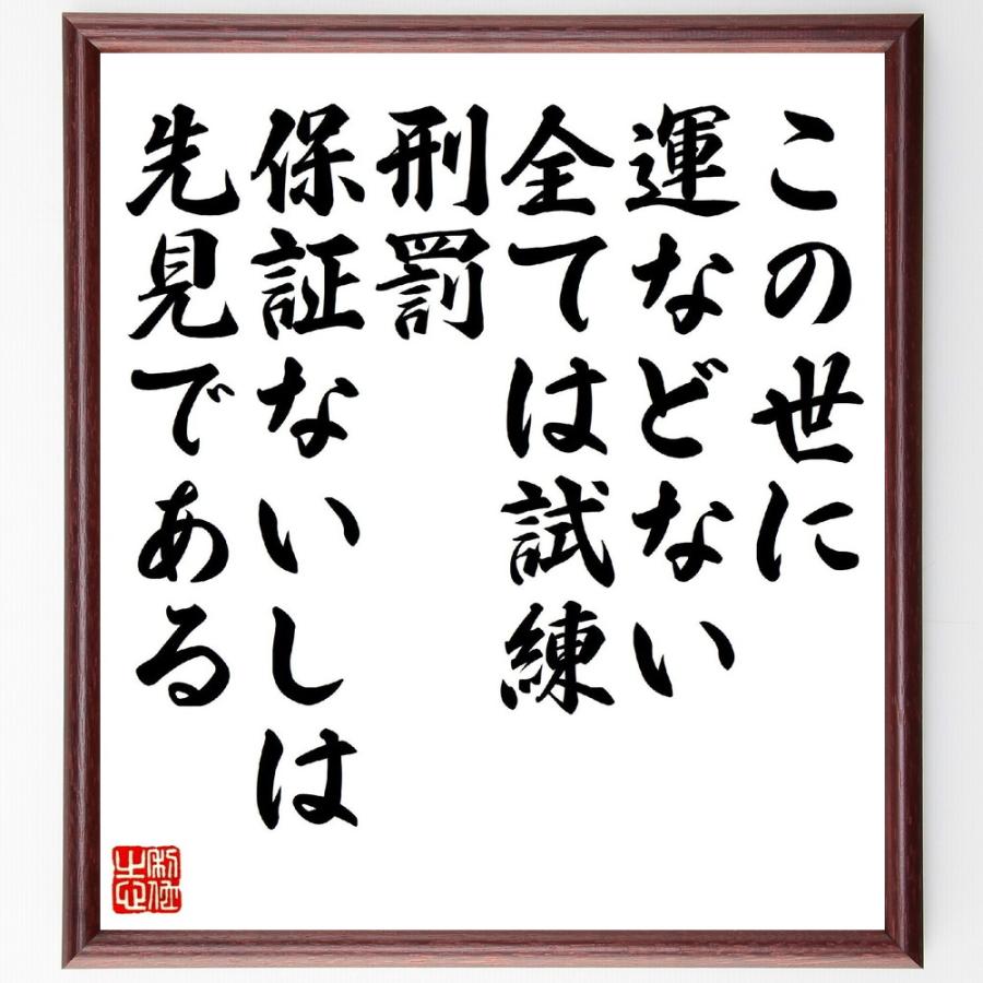 ヴォルテールの名言「この世に運などない、全ては試練、刑罰、保証ないしは先見である」手書き書道色紙額／受注後の毛筆直筆 | 