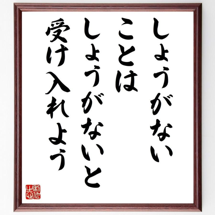 名言「しょうがないことは、しょうがないと受け入れよう」手書き書道色紙額／受注後の毛筆直筆 | 