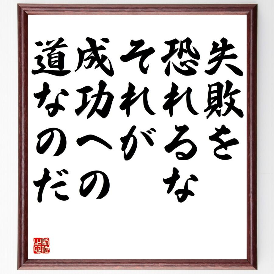 名言「失敗を恐れるな、それが成功への道なのだ」手書き書道色紙額／受注後の毛筆直筆 | 