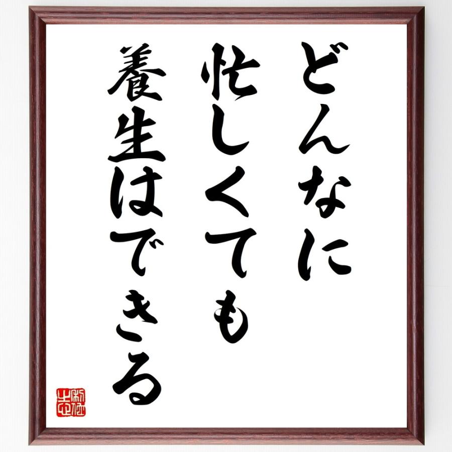 名言「どんなに忙しくても養生はできる」直筆書道色紙額／受注後直筆 | 