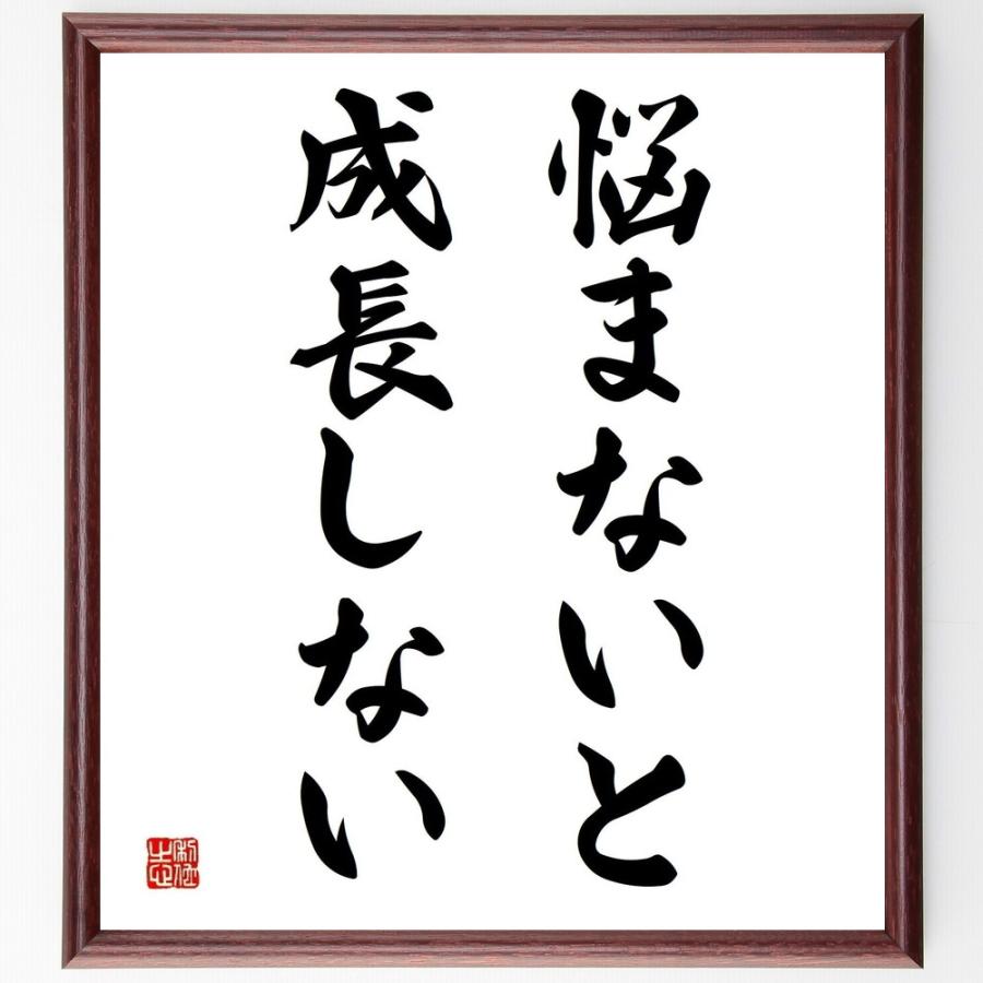 名言「悩まないと成長しない」手書き書道色紙額／受注後の毛筆直筆 | 