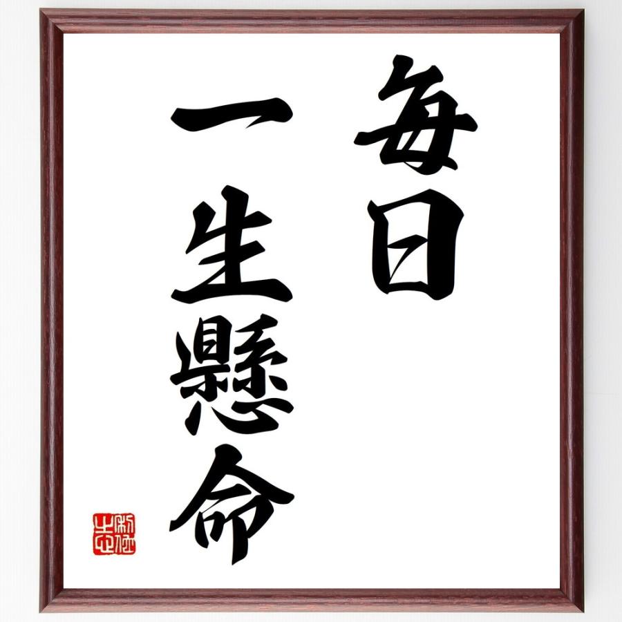 書道色紙 名言 毎日 一生懸命 額付き 受注後直筆