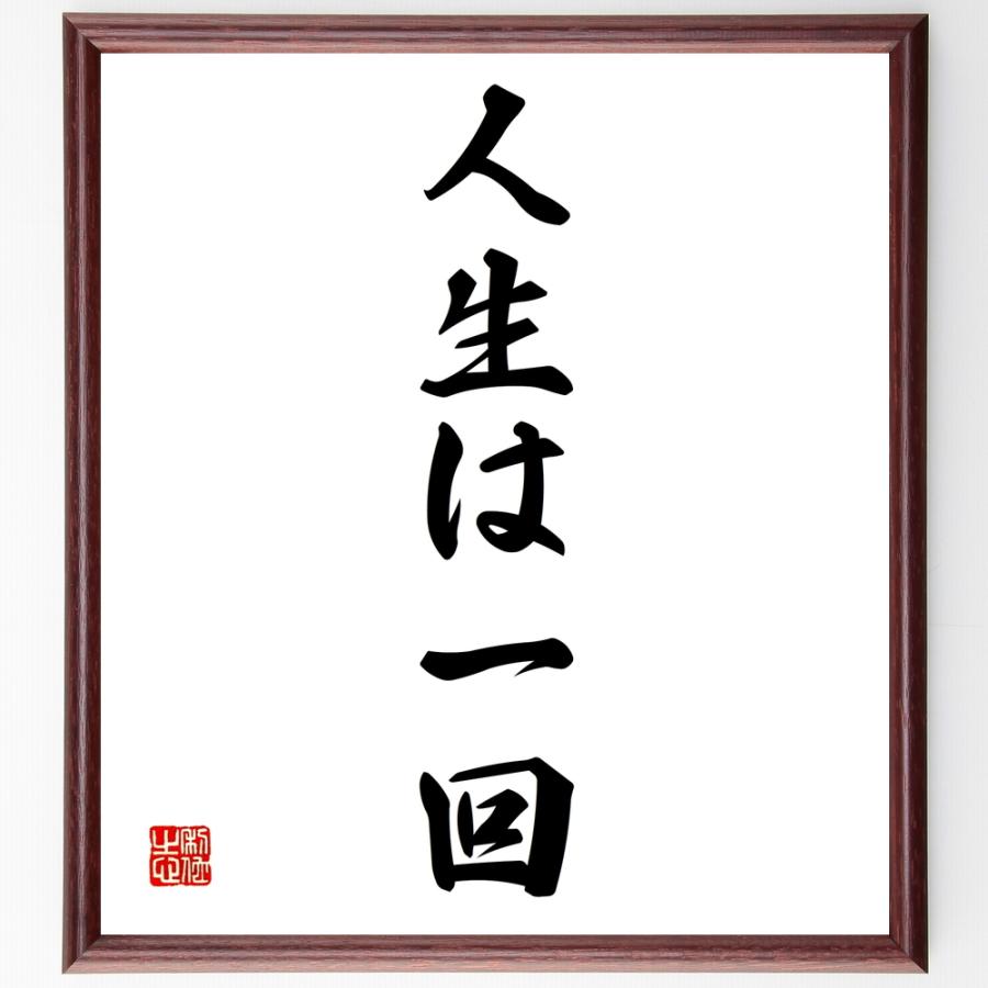 名言「人生は一回」直筆書道色紙額／受注後直筆 | 