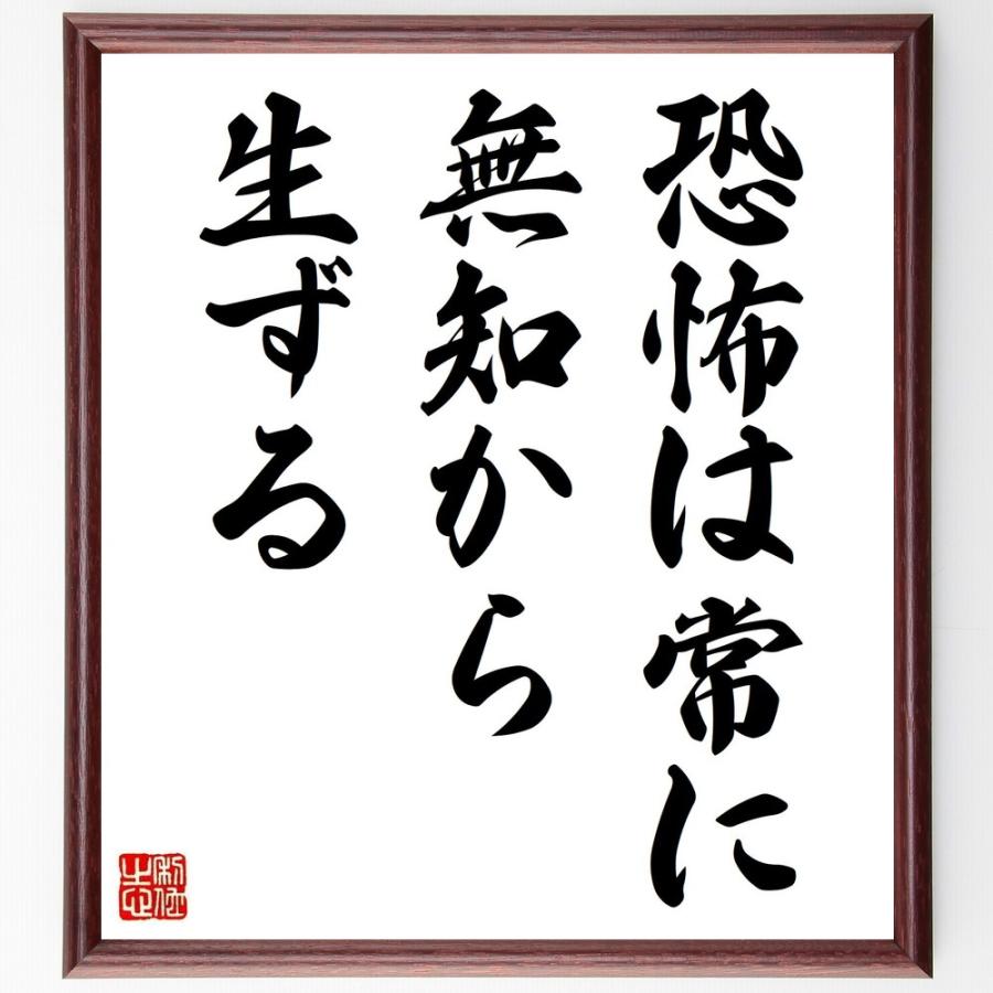名言「恐怖は常に無知から生ずる」手書き書道色紙額／受注後の毛筆直筆 | 