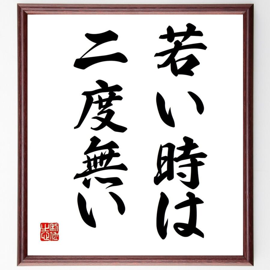 名言「若い時は二度無い」手書き書道色紙額／受注後の毛筆直筆 | 