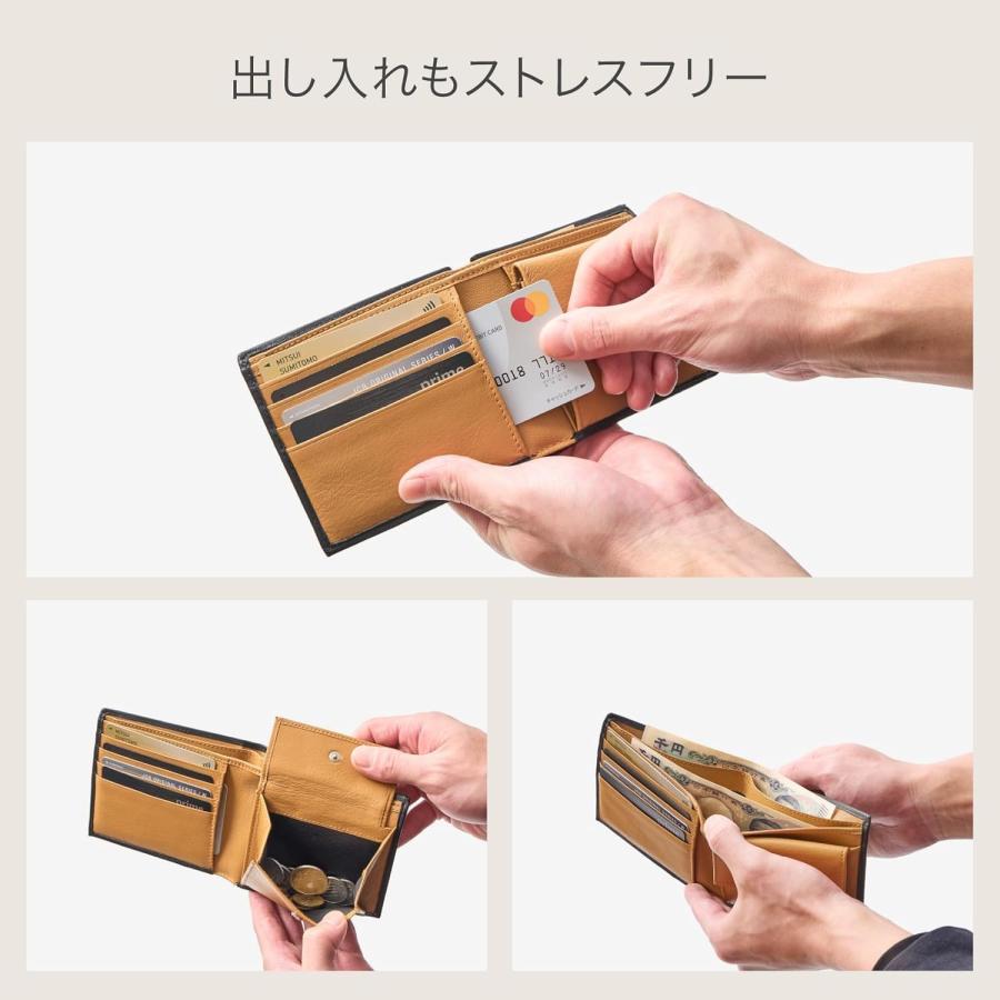 二つ折り財布 メンズ ブラック×キャメル 二つ折 本革 折りたたみ