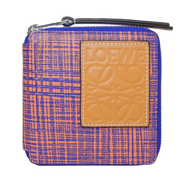 ロエベ　二つ折り財布　ブルー・キャメル 新作，大得価 ロエベ 二つ折り財布 コンパクトジップウォレット ブルー