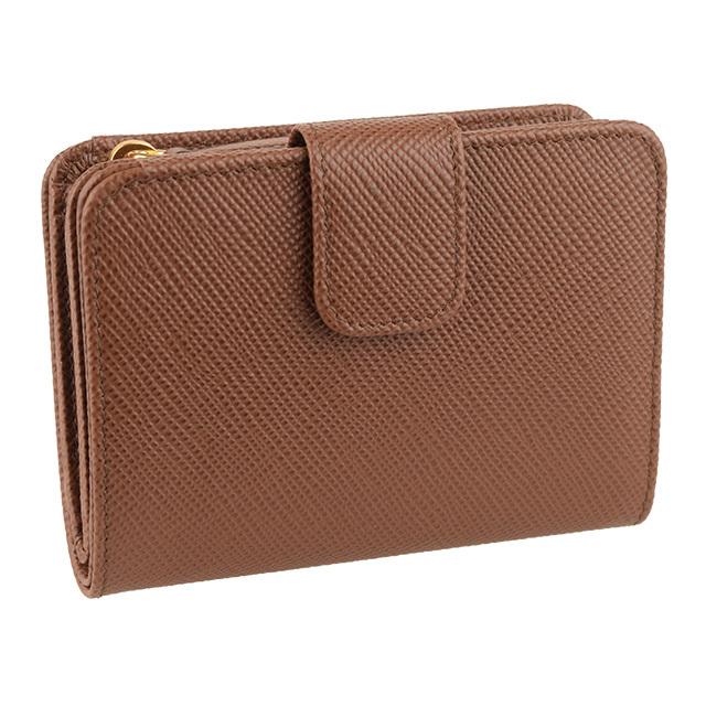 新品未使用 PRADA ブラウン 二つ折り財布 プラダ 二つ折り財布 レディース トライアングルロゴ サフィアーノ