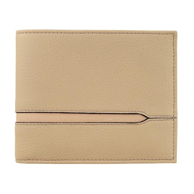 お値下 新品未使用 BVLGARI ベージュ 二つ折り財布 BVLGARI（ブルガリ） 財布 二つ折り レザー ロゴ クリップ シルバー