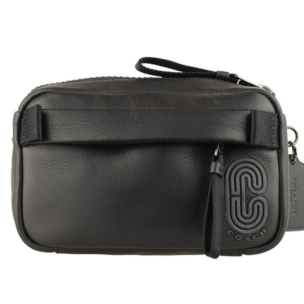 COACH ボディバッグ ウエストバッグ ロゴ チャーム シボ革 ブラック COACH（コーチ） ウエストバッグ ウエストポーチ ボディバッグ メンズ