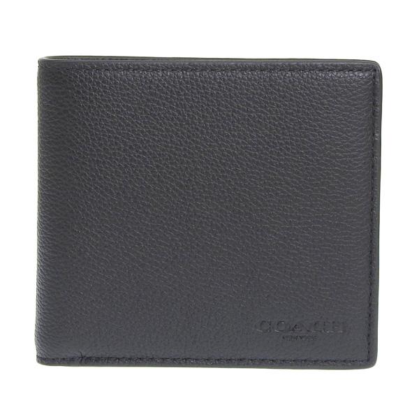 COACHコーチ75003二つ折りレザーコンパクトウォレットサイフ財布ブラック黒 COACH コーチ 財布 メンズ 二つ折り財布 アウトレット レザー