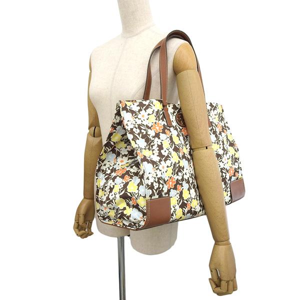 【美品】トリーバーチ エラ トートバッグ レザー×ナイロン 肩掛け A4可 花柄 A4可 美品 トリーバーチ ナイロン トートバッグ エラ 花柄