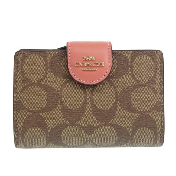 コーチCOACH♡二つ折り財布♡カーキ/ピンク正規新品 COACH（コーチ） 財布 レディース 二つ折り財布 アウトレット カーキ