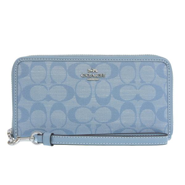 美品COACH 青 長財布 新品 COACH（コーチ） 財布 レディース 長財布 アウトレット シャンブレー
