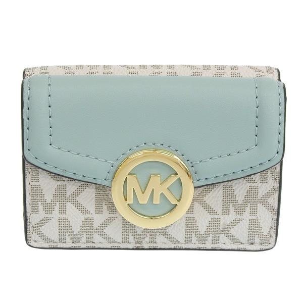 新品 MICHAEL KORS マイケルコース MKロゴ 三つ折り財布 水色×白 MICHAEL KORS - 新品 MICHAEL KORS マイケルコース MKロゴ 三つ折り