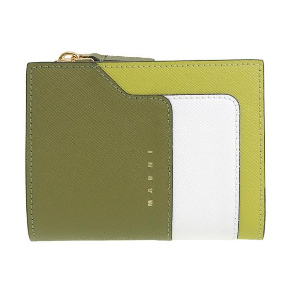 MARNI（マルニ） 財布 折財布 二つ折り 財布 レザー グリーン ホワイト