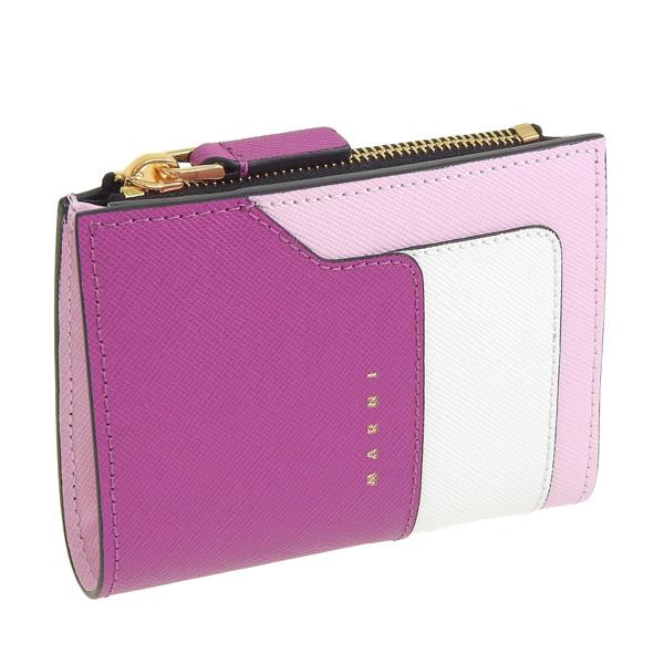 美品✨️【ＭＡＲＮＩ】マルニ　二つ折り財布　カラー：白・黒・ピンク MARNI（マルニ） 財布 折財布 二つ折り 財布 レザー パープル ホワイト