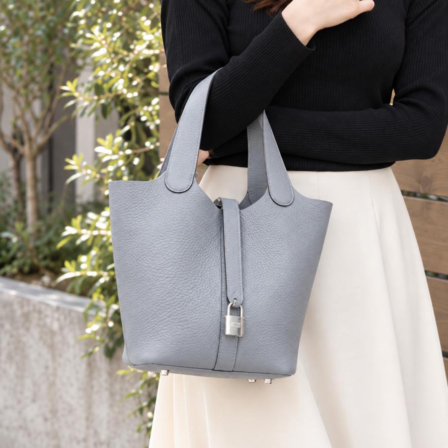 HERMES ピコタンロック ハンドバッグ グレー系 シルバー金具 鍵付き HERMES（エルメス） バッグ レディース ハンドバッグ グレー系