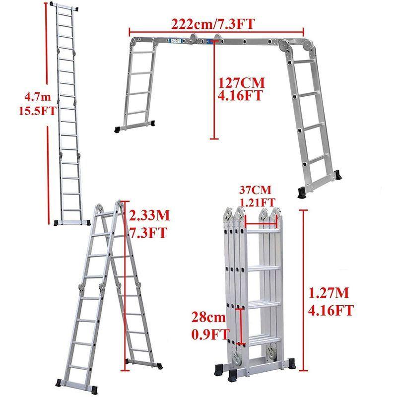 多機能はしご 4.7M (15.4 ft) アルミ はしご兼用脚立 踏み台 折りたたみ 足場台 洗車作業台 伸縮 はしご 多関節脚立 持ち運｜riverbeach｜08