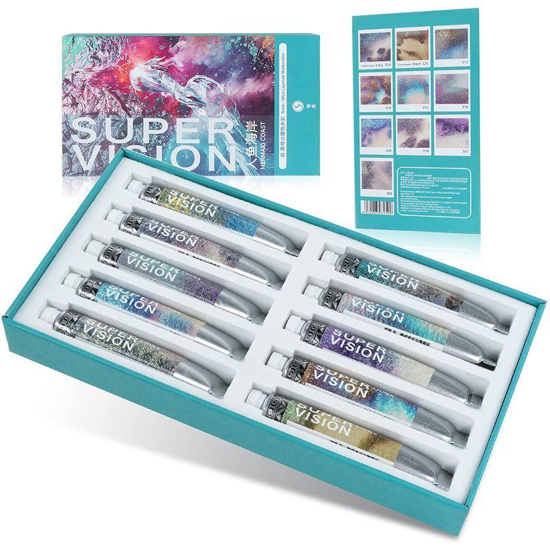 お試し価格 パール Vision Super 水彩絵の具 ホビ チューブ 中国絵の具 透明水彩 8ml 10色 分離色 キラキラ 絵の具 ラメ入り分離色 アクリル絵具