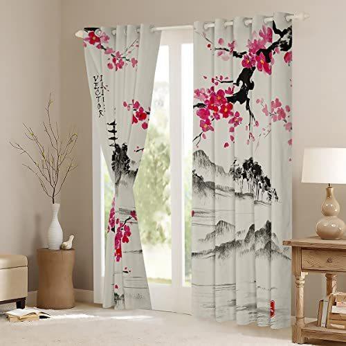 人気の贈り物が For Curtains Window Blossoms Cherry Bedroom Mount Fuji Japanese Room Living ドレープカーテン
