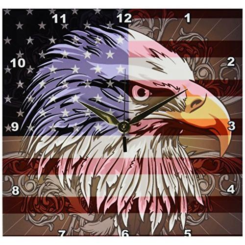 品質保証 華麗な愛国的ハクトウワシとアメリカ国旗のプライド DPP_116181_1 3dRose 独立記念日 10×10インチ 壁掛け時計 掛け時計、壁掛け時計