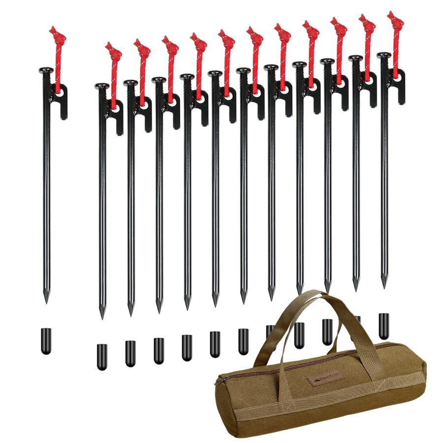 ペグ 30cm 収納バック 安全キャップ 付き 30センチ スチールペグ 反射ロープ 大容量 帆布バッグ ソリッド 12本 16本 24本 鍛造 鋳造 RiveRock リバロック |  | 04