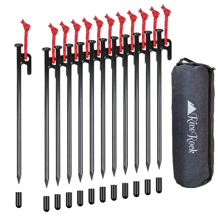 ペグ 25cm 収納バック 安全キャップ 付き 25センチ スチールペグ 反射ロープ 大容量 帆布バッグ ソリッド 12本 16本 24本 鍛造 鋳造 RiveRock リバロック |  | 14