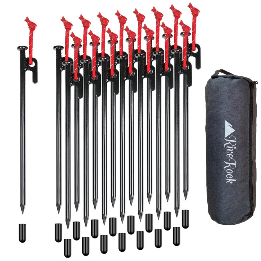 ペグ 25cm 収納バック 安全キャップ 付き 25センチ スチールペグ 反射ロープ 大容量 帆布バッグ ソリッド 12本 16本 24本 鍛造 鋳造 RiveRock リバロック |  | 15