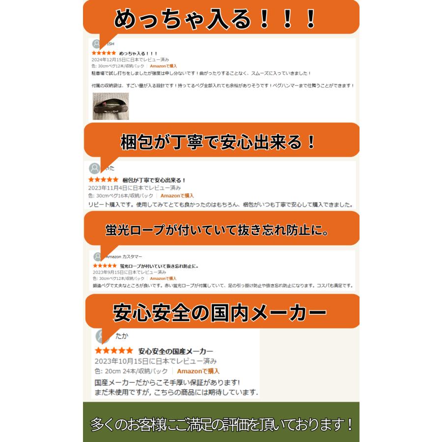 ペグ 25cm 収納バック 安全キャップ 付き 25センチ スチールペグ 反射ロープ 大容量 帆布バッグ ソリッド 12本 16本 24本 鍛造 鋳造 RiveRock リバロック |  | 09