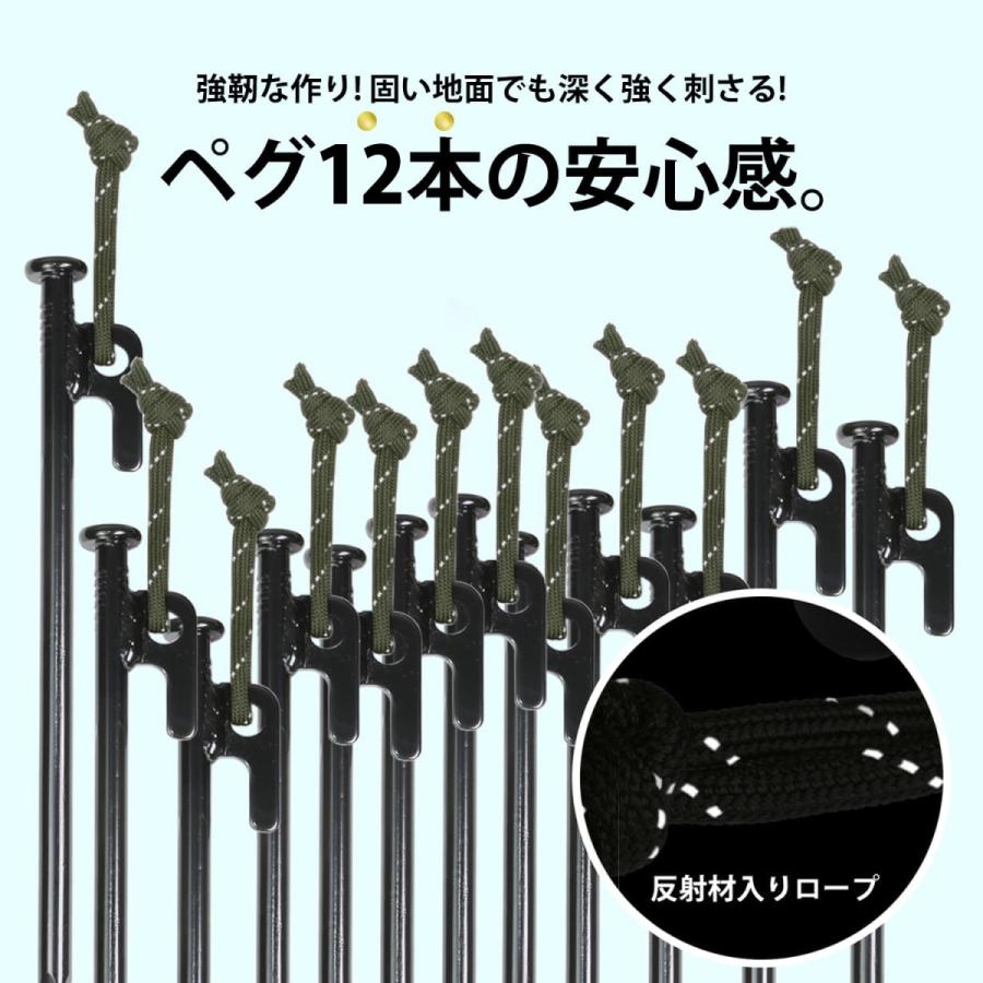 RiveRock(リバロック) 30cm ペグ 収納 バック テント タープ スチールペグ 反射ロープ 緑　12本セット |  | 02