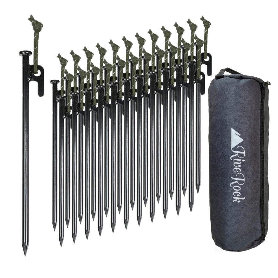 RiveRock(リバロック) 30cm ペグ 収納 バック テント タープ スチールペグ 反射ロープ　緑　24本セット | 