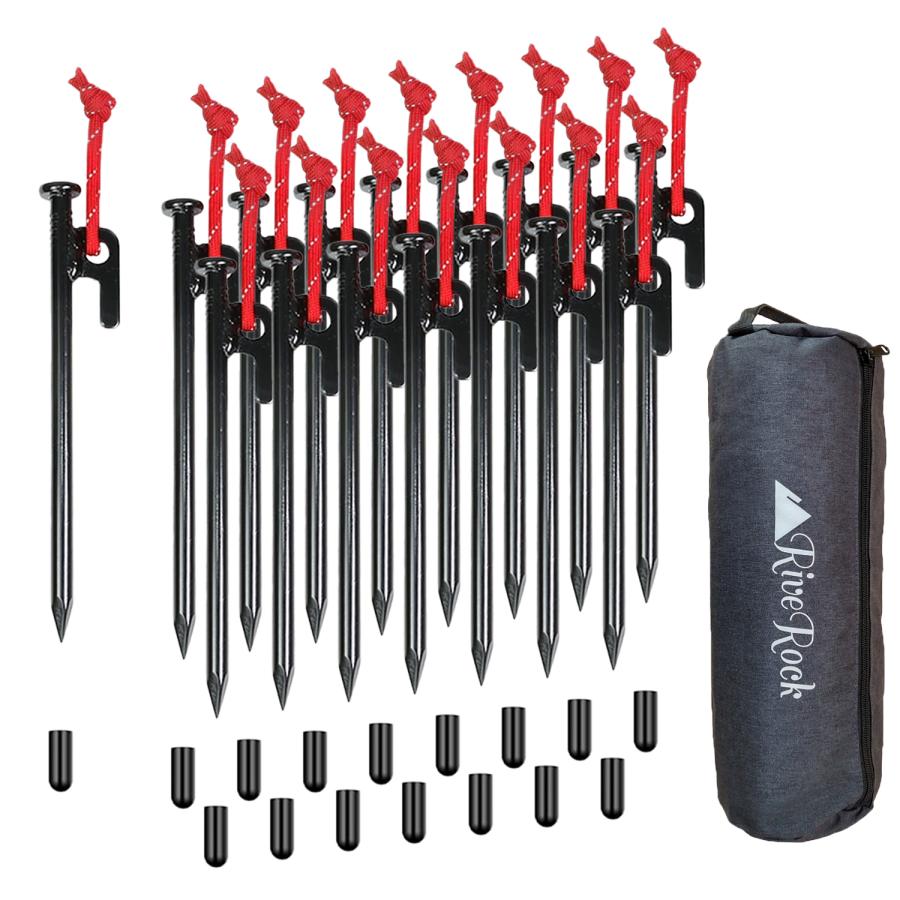 ペグ 20cm 収納バック 安全キャップ 付き 20センチ スチールペグ 反射ロープ 大容量 帆布バッグ ソリッド 12本 16本 24本 鍛造 鋳造 RiveRock リバロック |  | 02