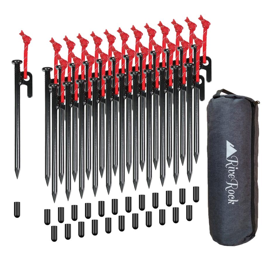 ペグ 20cm 収納バック 安全キャップ 付き 20センチ スチールペグ 反射ロープ 大容量 帆布バッグ ソリッド 12本 16本 24本 鍛造 鋳造 RiveRock リバロック |  | 03