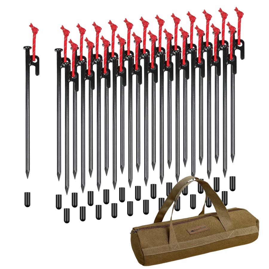 ペグ 20cm 収納バック 安全キャップ 付き 20センチ スチールペグ 反射ロープ 大容量 帆布バッグ ソリッド 12本 16本 24本 鍛造 鋳造 RiveRock リバロック |  | 05