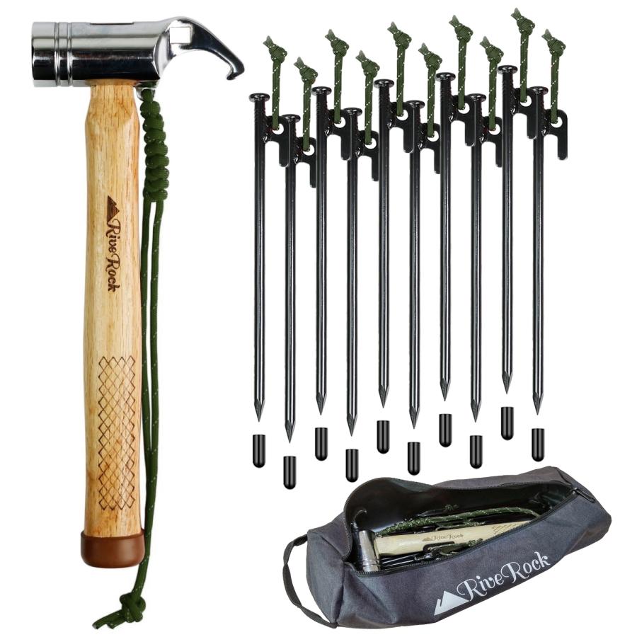 RiveRock (リバロック) ペグハンマー スチールペグ 10本 セット 収納袋 夜光ロープ 強靭 テント設営 タープ設営　ペグ |  | 02