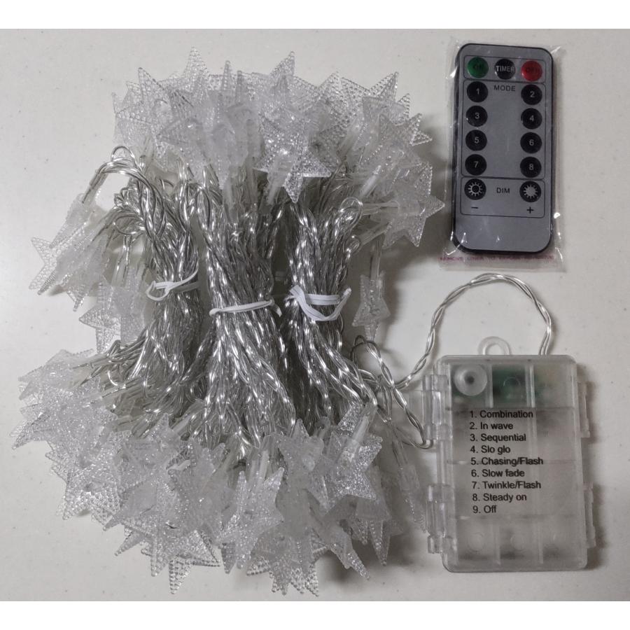 イルミネーションライト LED 星形 10m 100球 電池式 リモコン付き 点灯8パターン クリスマス  ガーランド スター 屋外 屋内 |  | 11